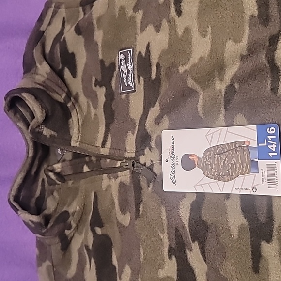 0700. NWTs ~ Eddie Bauer Youth L (14/16) Quest 1/4 Zip Sweater Sweatshirt Green - Picture 2 of 10